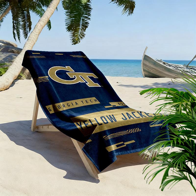 Georgia Tech Print Beach Towel, Large Soft Quick Dry Towel for Beach Camping Swimming