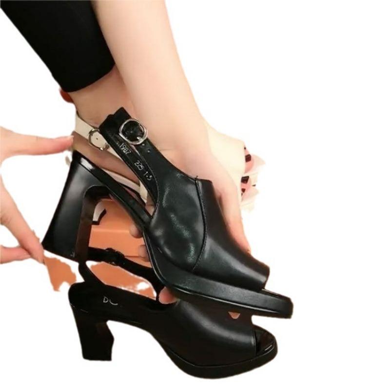 New Style of Shoes and Sandals for Women with Thick Heels Fish-mouth High Heels and Buckles