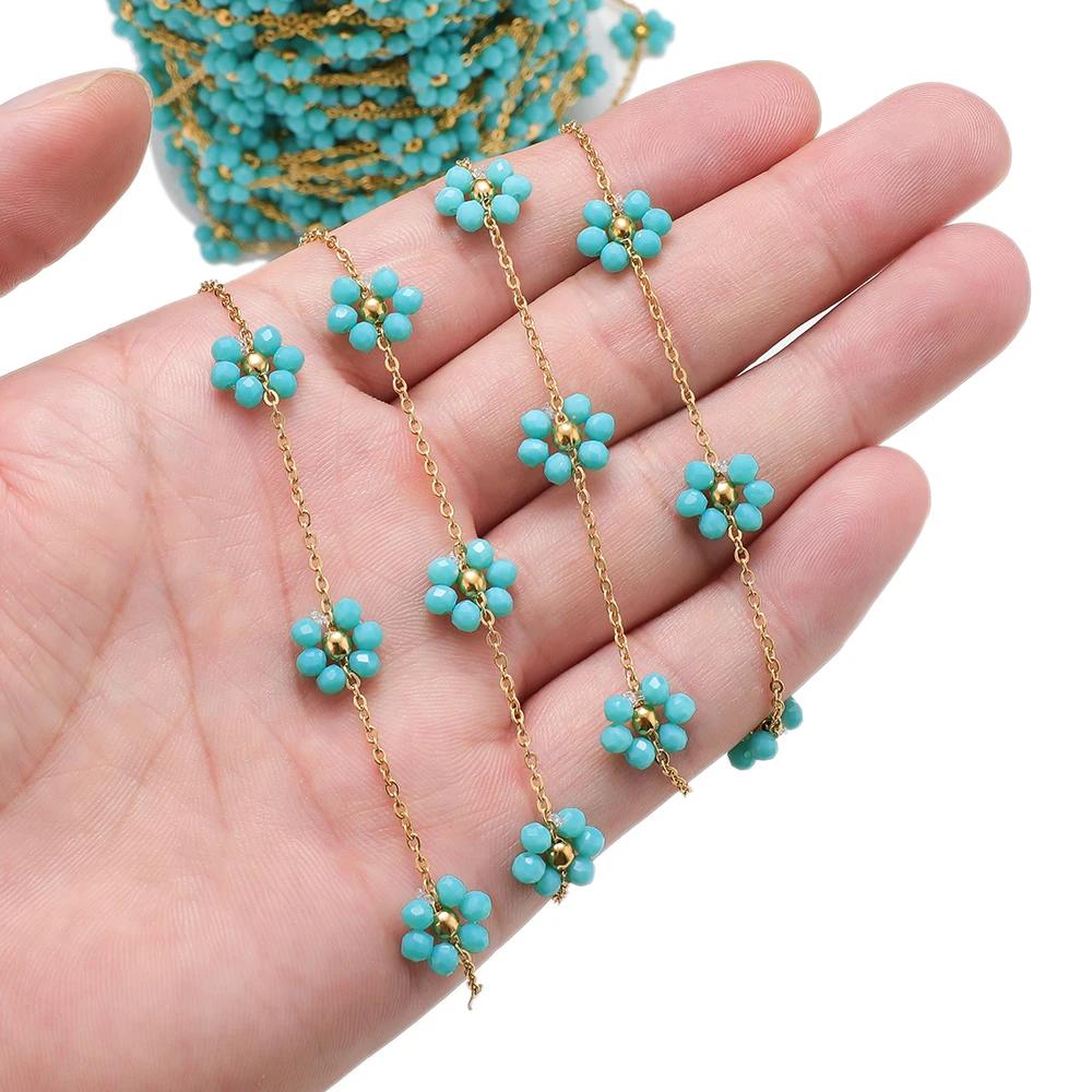 1 Meter Stainless Steel Daisy Flower Dainty Satellite Beaded Chains for DIY Jewelry Making Necklace Bracelet Anklets Supplies