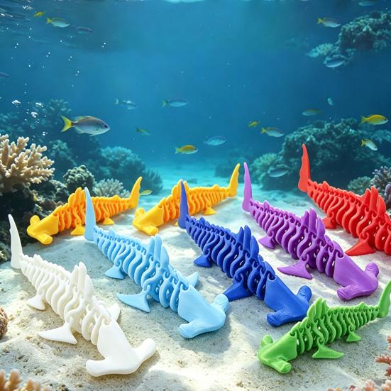 3D Printed Shark Figurine Flexible Fidget Animal Model Articulated Stress Relief Desk Toy