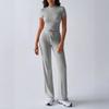 2025 European & American Women's Spring/Summer Solid Color Round Neck Set - Short Sleeve Top & Long Pants