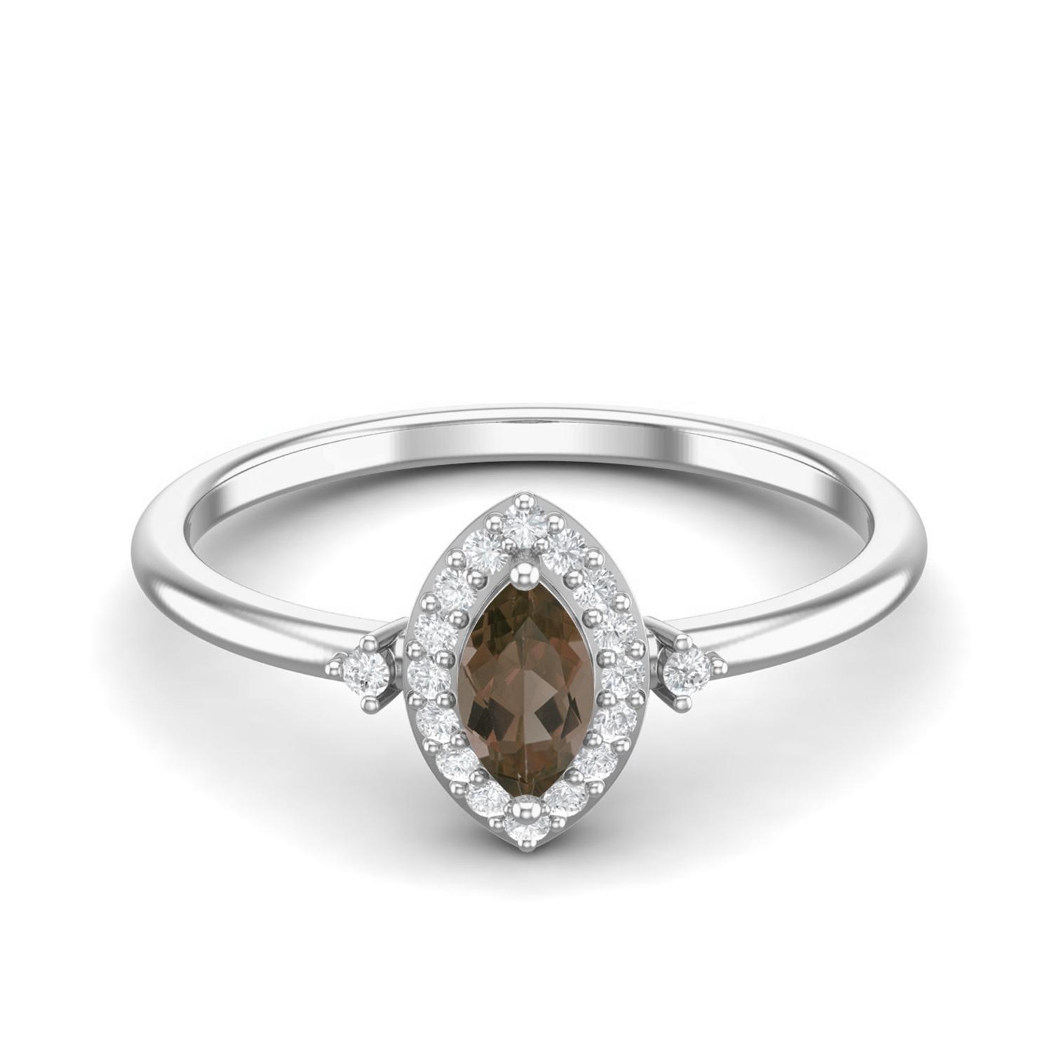 

5X3mm Marquise Smoky Quartz 925 Sterling Silver Solitaire Accents Women Anniversary Ring 8