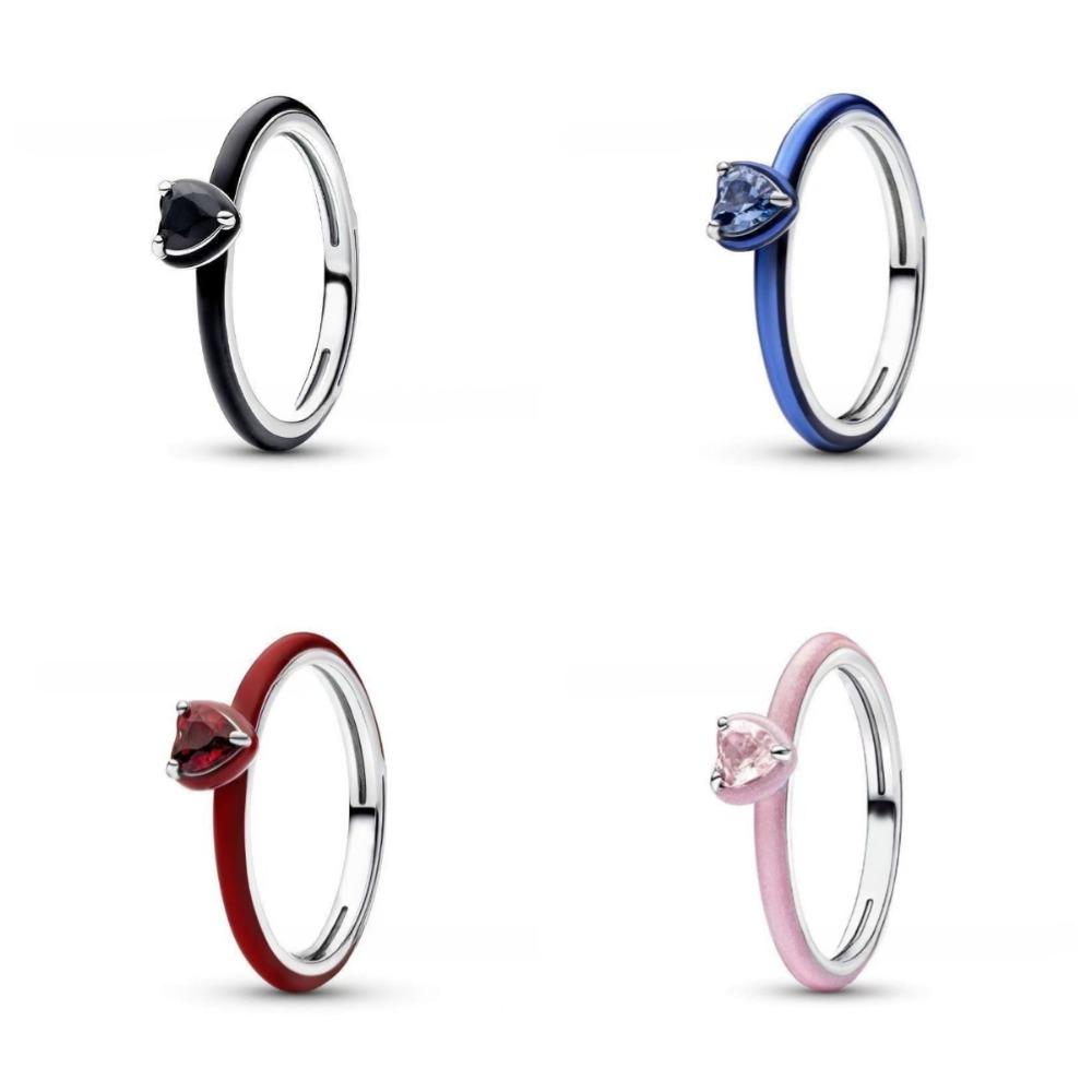 CopperDainty Thin Band Ring Colorful Enamel Heart Cubic Zirconia Stackable Finger Jewelry for Women