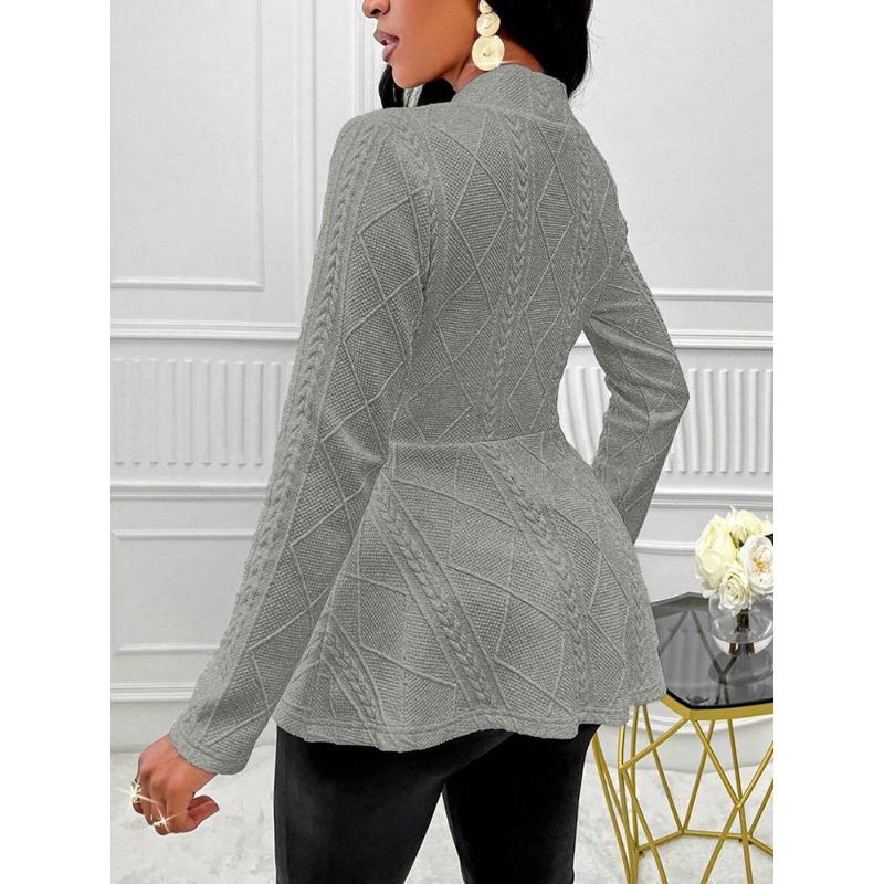 YYFS Dámska móda Neformálna jednofarebná potlač Jeseň Zima Bundy a kabáty s dlhým rukávom do V s výstrihom