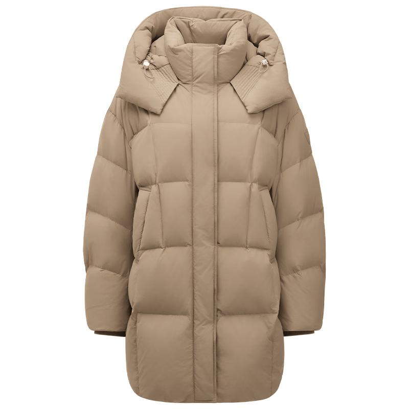 Tanbor Women's Hooded Mid-Length Loose Fit Down Jacket