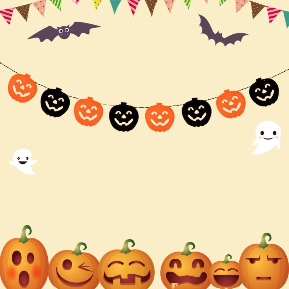 Pumpkin Bat Skull Spider Web Happy Halloween Banner  Halloween Party Decoration