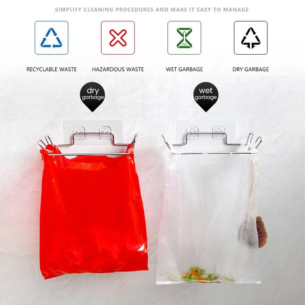 Adhesive Mount Garbage Bags Storage Holder Stainless Steel Hanging Garbage Bags Rack  Laundry Room