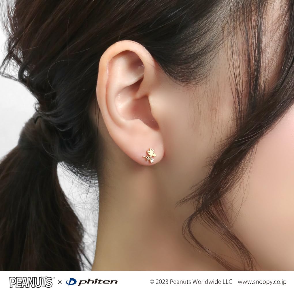 [Shinjuku Gin No Kura] Phiten Collaboration Snoopy Woodstock Asymmetrical Earrings, 2-Piece Set, Stainless Steel, Official Phiten PEANUTS