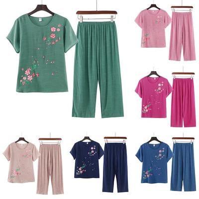 Dames 2-delige Pyjamaset Lente Zomer Loungewear Losse Pasvorm Ronde Hals Top & Broek Slaapkleding