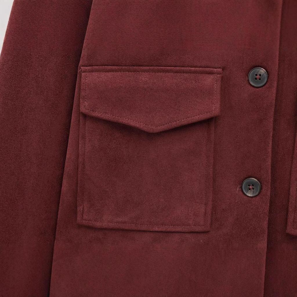 Chaqueta de Manga Larga para Mujer con Efecto Ante para Principios de Primavera 2025 con Cuello Vuelto