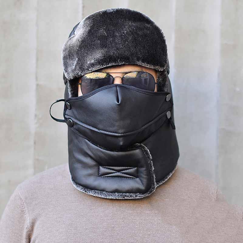 

Mens Aviator Trapper Hunter Waterproof Earflap Faux Fur Russian Ushanka Ski Hat Black