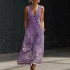 Sleeveless V Neck Floral Print Maxi Dress for Women Casual Bohemian Style Summer Long Sundress with Pockets