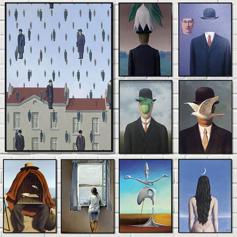 Rene Magritte Canvas Painting Surrealism Classic Artwork Reproduction Posters Print Wall Art Picture Home Decor for Living Room