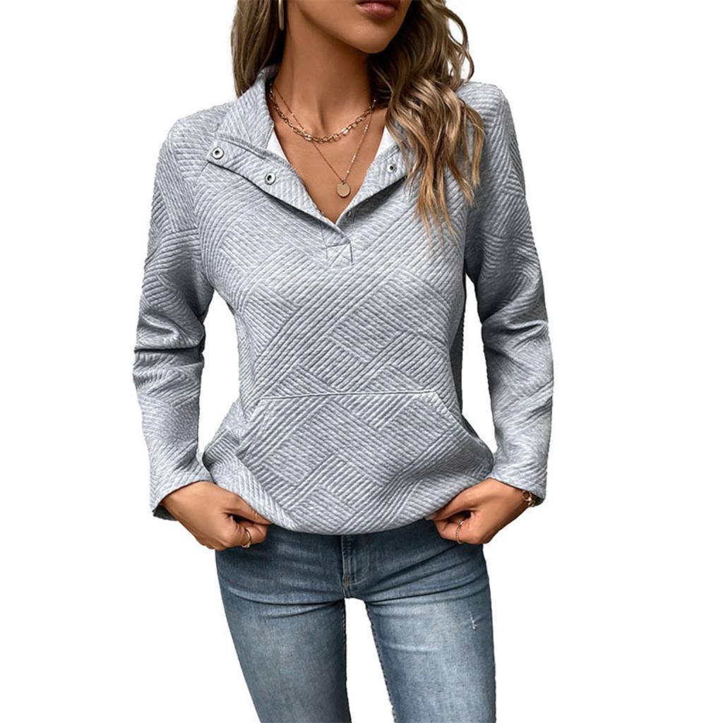 Casual Solid Textured Long Sleeve Sweatshirt Simple Versatile European American Style Pullover Top For Crossborder