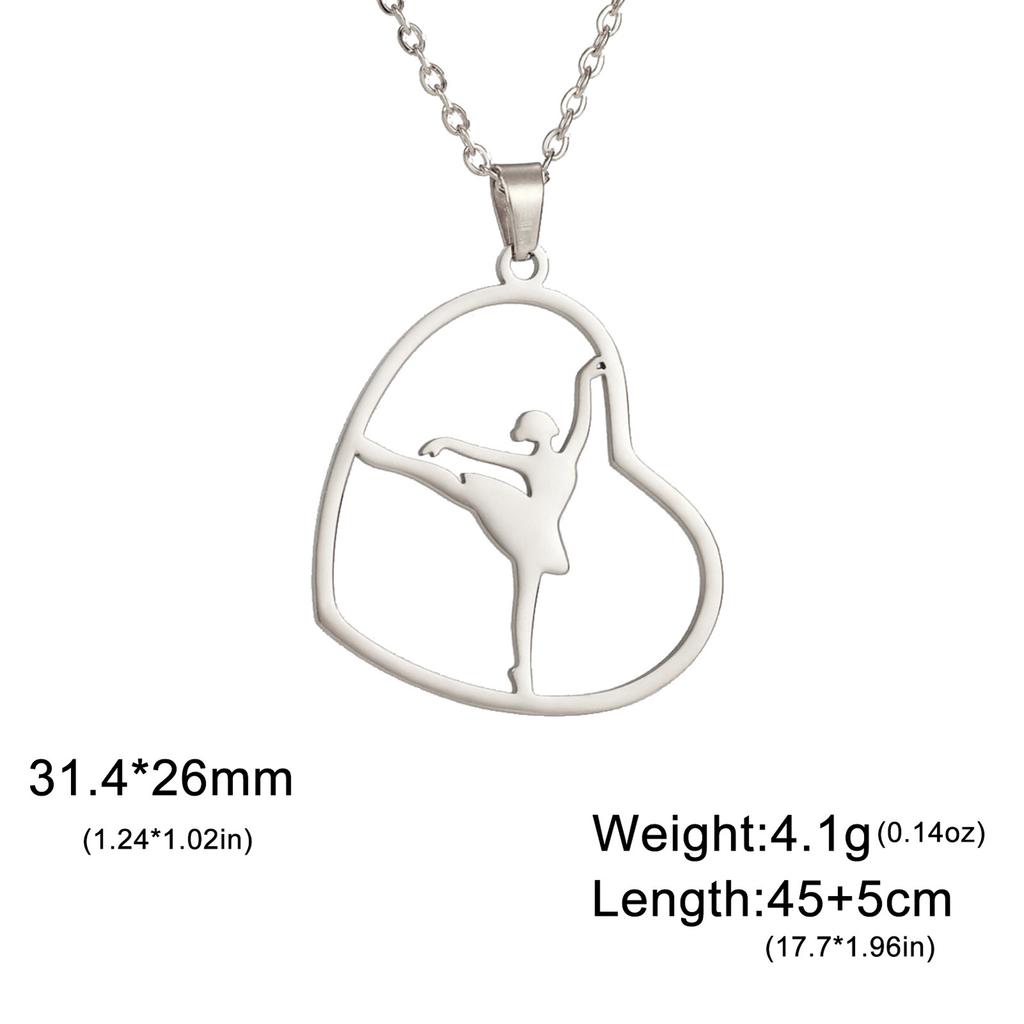 Elegant Heart Pendant Necklace Gymnastics Charm Necklace Adjustable Chain Necklace Titanium Steel Texture for Girls
