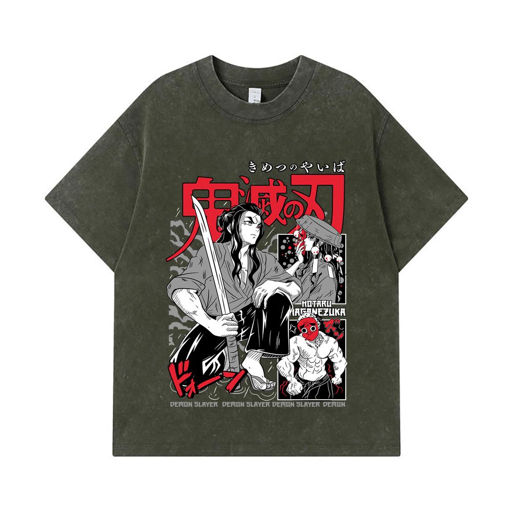275 GSM Washed T-shirts 100% Cotton Demon Slayer V94 Haganezuka Print Unisex Heavy Cotton T Shirt
