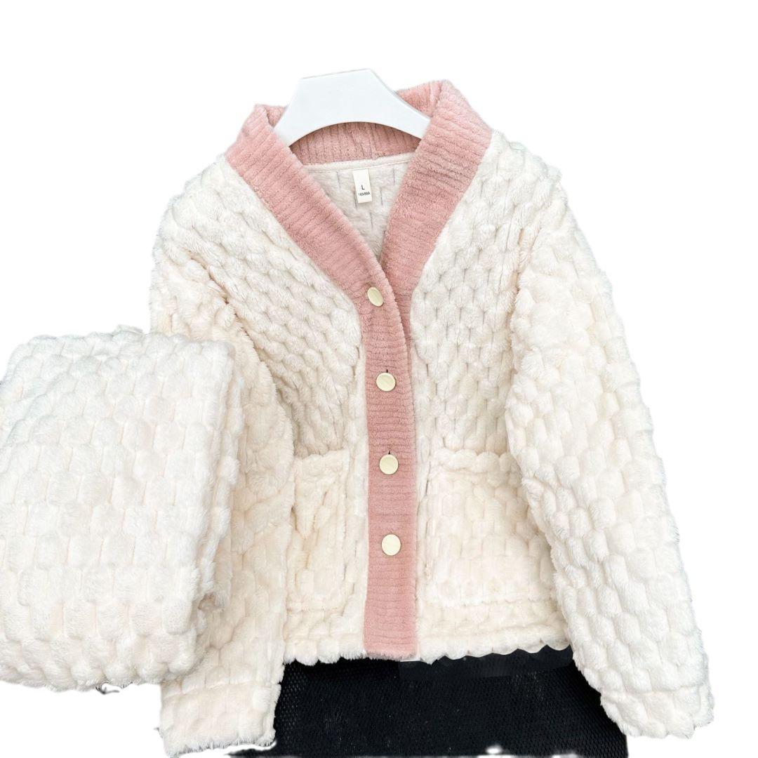 

Плотный коралловый бархатный пижамный комплект осень-зима новая ночная рубашка теплая домашняя одежда для женщин свободный топ и брюки 2 шт пижамы домашняя одежда L