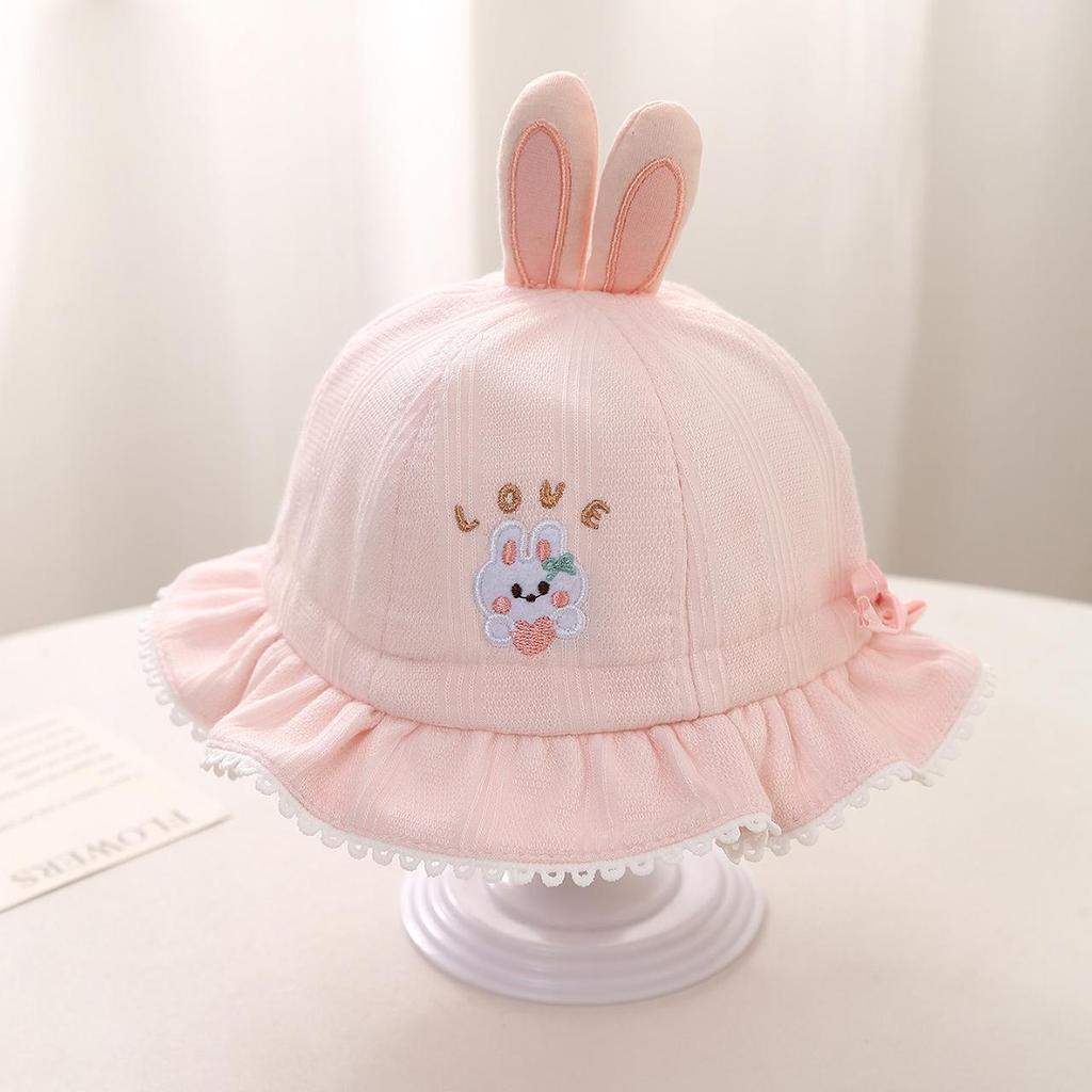 Cute Rabbit Baby Girl Bucket Hat Lace Ruffle Fisherman Cap for Toddler Kids Adjustable Drawstring Basin Caps
