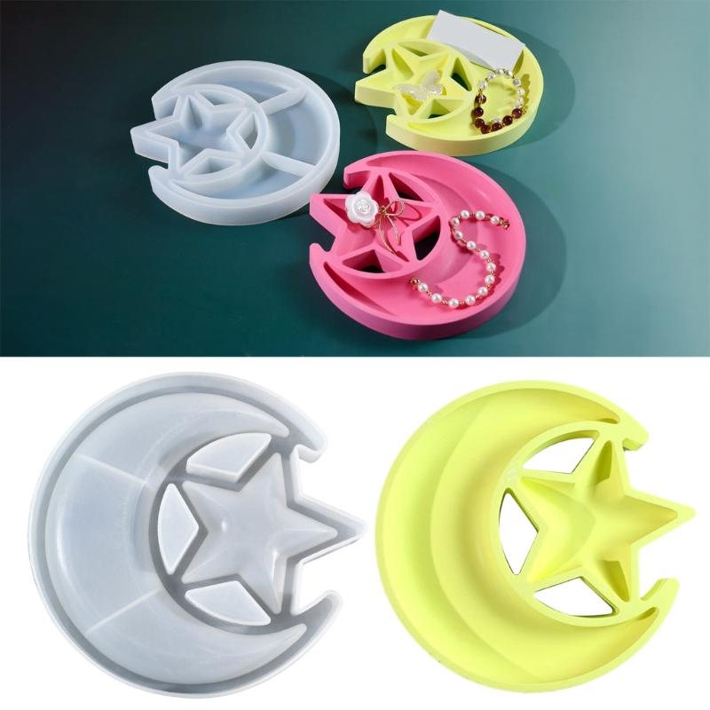 Sturdy Star and Moon Silicone Mold Round Tray Home Accessory for Crafting Supplies and Creative Storage Solution