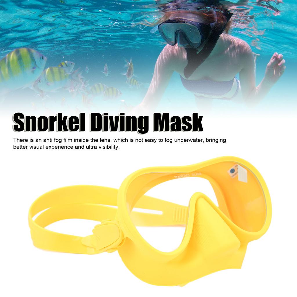 Scuba Diving Goggles Anti Fog Tempered Glass Snorkeling Dive Mask with Silicone Strap Foldable Panoramic View Swim Goggles Yellow
