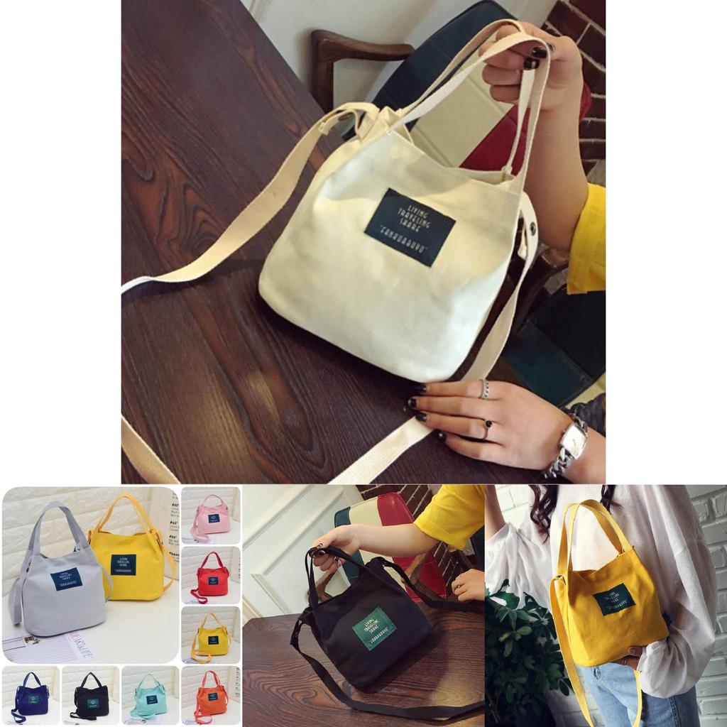 Trendy Korean Fashion Canvas Bucket Bag Mini Candy Color Shoulder Bag