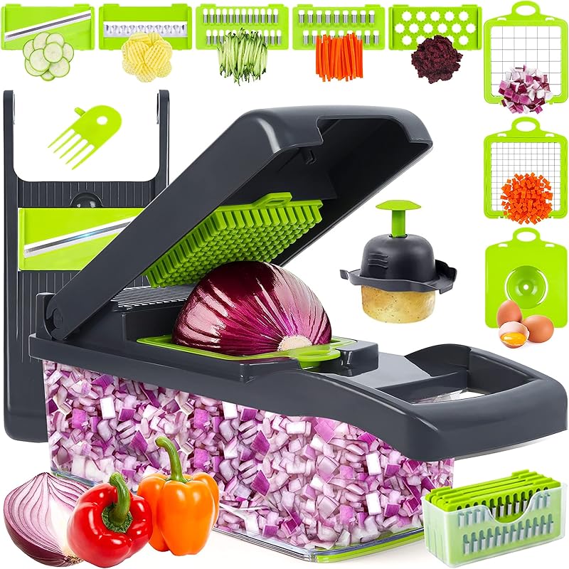 Vegetable Chopper Mandoline Slicer,Veggie Chopper, Multifunctional 10 in 1 Food Choppers, Kitchen Vegetable Slicer Dicer Cutter,Onion