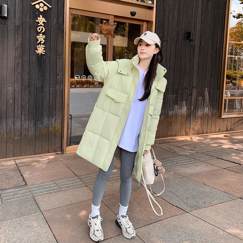 

Женский пуховик средней длины 2025 новый зимний с капюшоном свободный утолщенный пуховик средней длины XXL зелёный