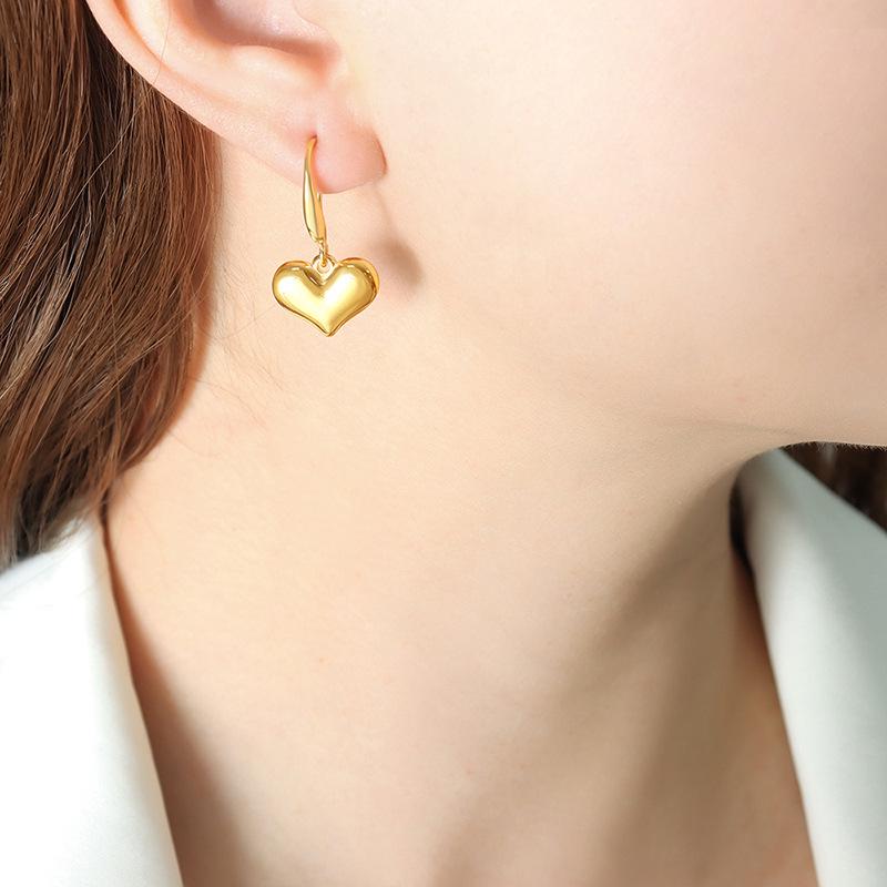 Fashionable Gold-Plated Titanium Heart Earrings - Retro, Non-Fading, Versatile Jewelry for Women