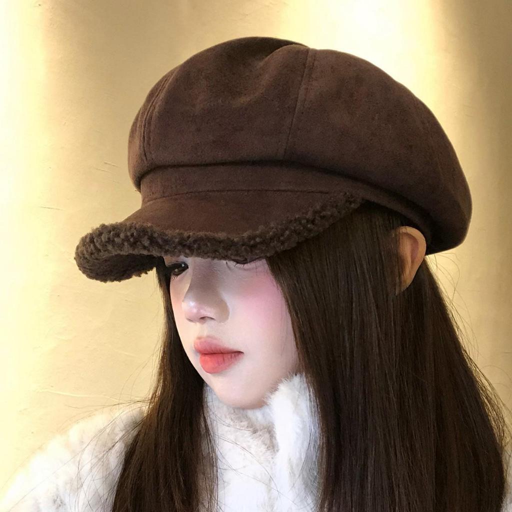 Melard Women's Brown Suede British Beret - Winter Retro Newsboy Cap, Face-Slimming & Stylish