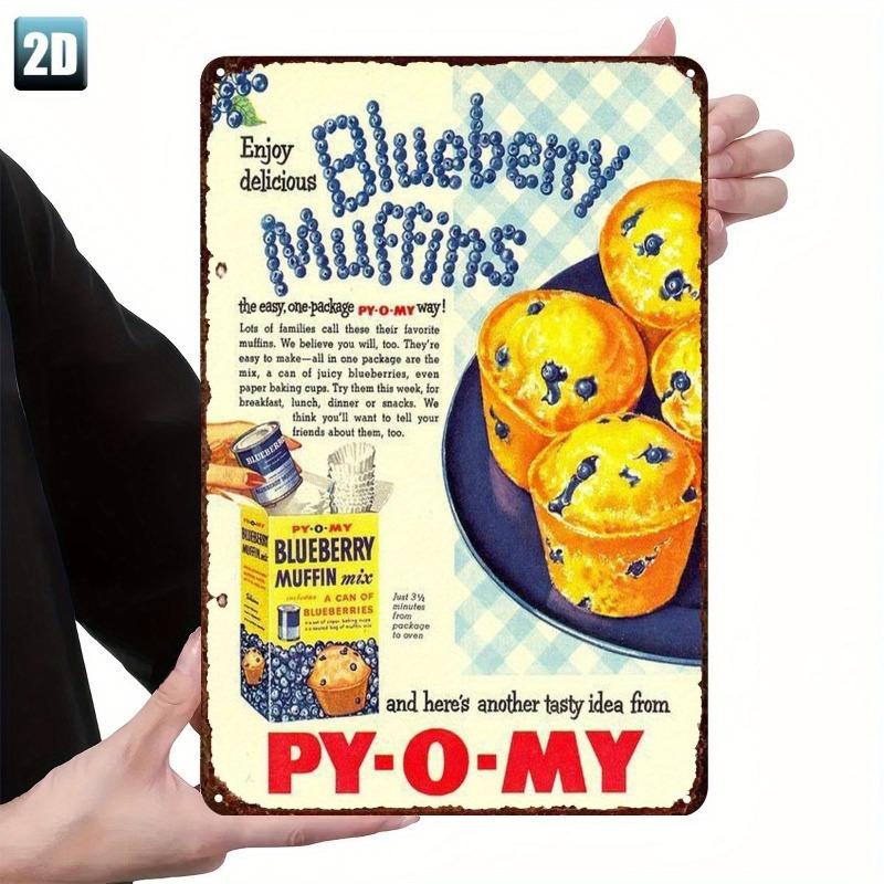 PYOMY D Flat Metal Sign Blueberry Muffins Retro Tin Wall Art Kitchen Decoration x Inch 20x30cm(7.8x11.8inch)