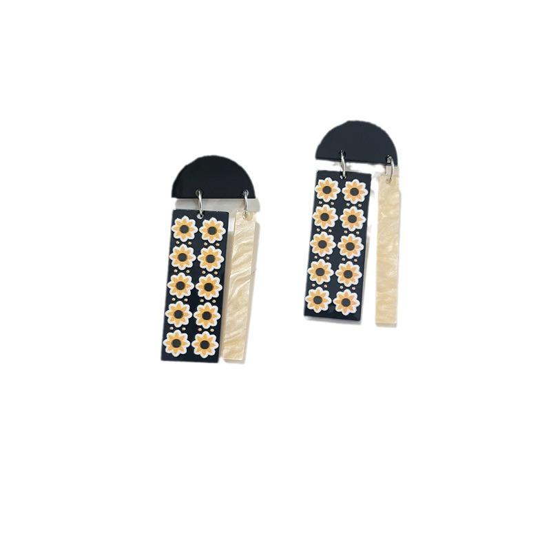 

Приграничные прямоугольные геометрические серьги-цветы акриловые персонализированные ретро-украшения чёрный