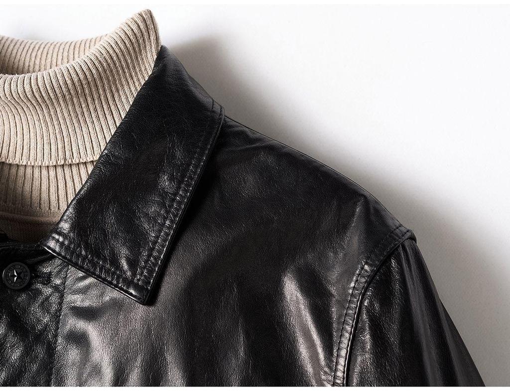 2025 Autumn Genuine Leather Men's Cowhide Waxed Jacket Business Outerwear