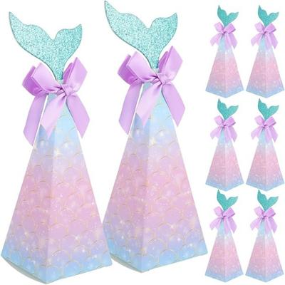 10pcs Mermaid Party Boxes Favors Mermaid Gift Bags with Thank You Stickers for Kids Birthday Baby Shower Under The Sea Mermaid Party Decorations