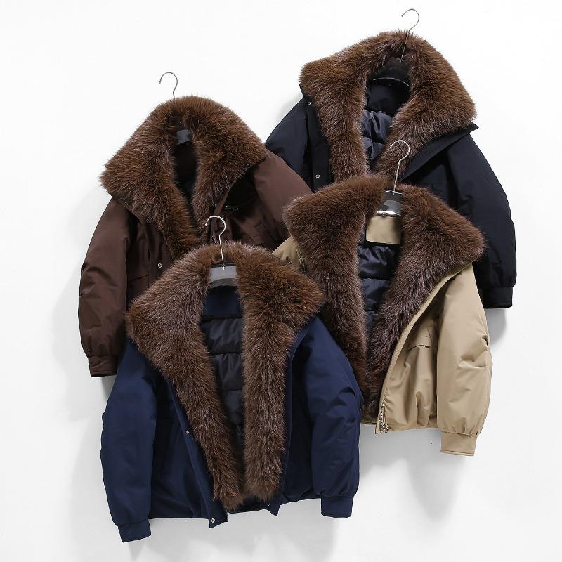 Women's Winter Parka with Big Fur Collar Cotton Padded Warm Coat Outerwear