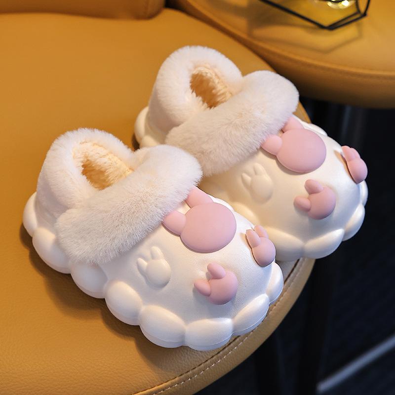 Cozy Winter Marshmallow Kids' Cotton Slippers - Non-Slip Plush with Removable Cover