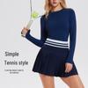 Women's Slimming Quick-Dry Sports Suit: Long Sleeve Yoga Top & Feather Tennis Skirt Set