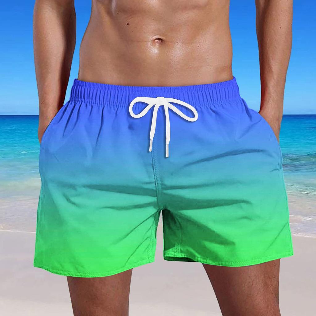 Men's Summer Swim Trunks Quick Dry Shorts With Pockets Plus Gradient Print Beach Shorts