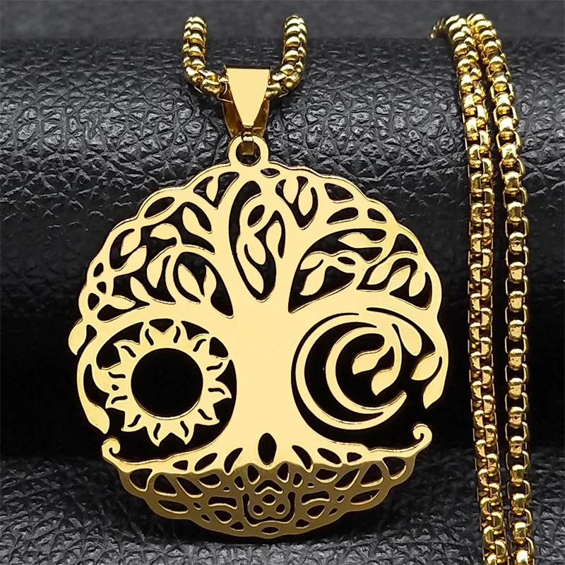 

Aesthetic Tree of Life Love Heart Necklace for Women Men Stainless Steel Gold Color Lucky Amulet Chain Jewelry collar NZZZ529S02