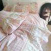 Vintage French Plaid Lace Ruffles 100% Cotton Bedding Set Duvet Cover Set Bed Sheet/Bed Skirt/Fitted Sheet Pillowcases 4Pcs