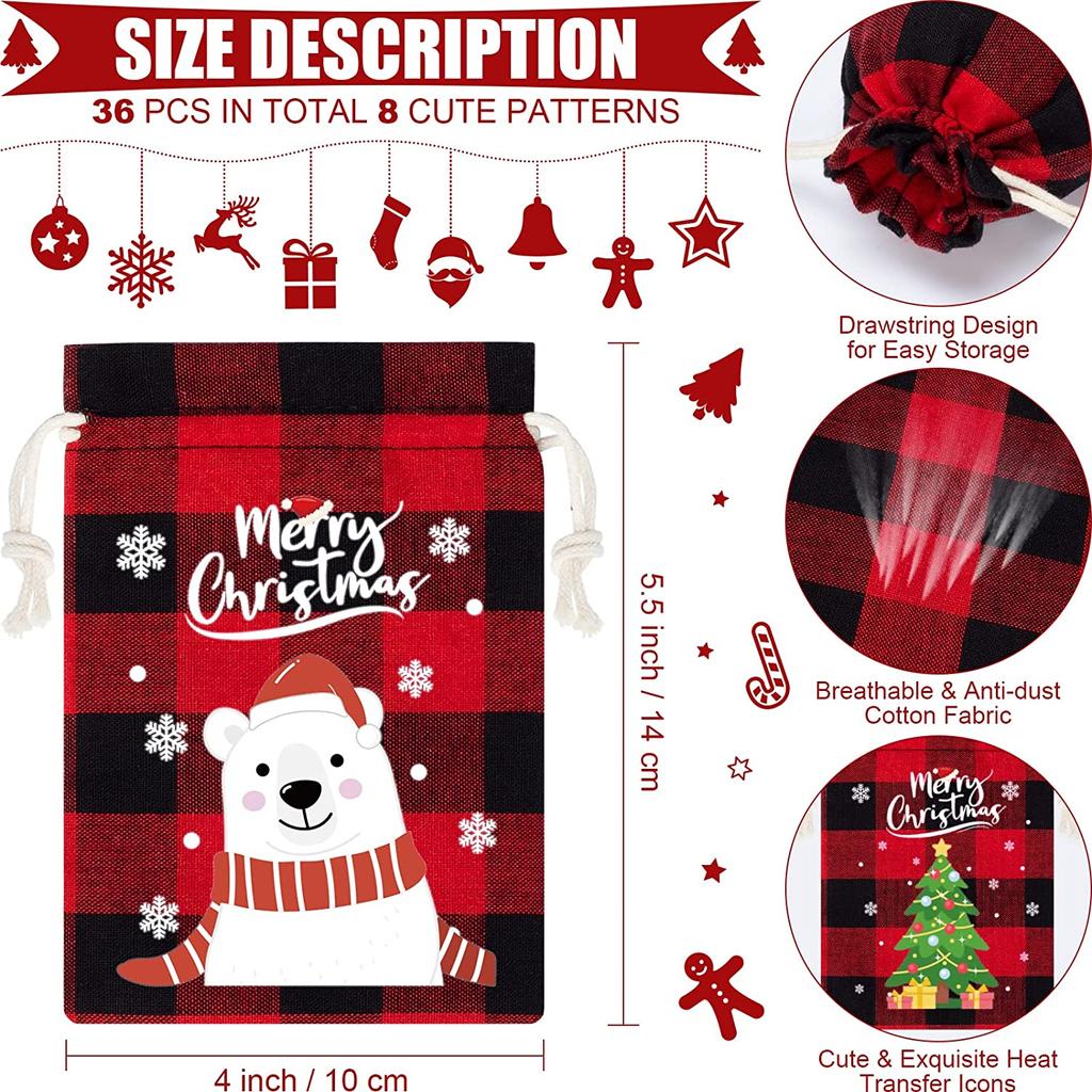 5 peças Sacos de cordão de serapilheira de Natal Sacos de presente de Papai Noel de feliz Natal Sacos de doces de biscoitos Saco de embalagem de presente de festa de Natal