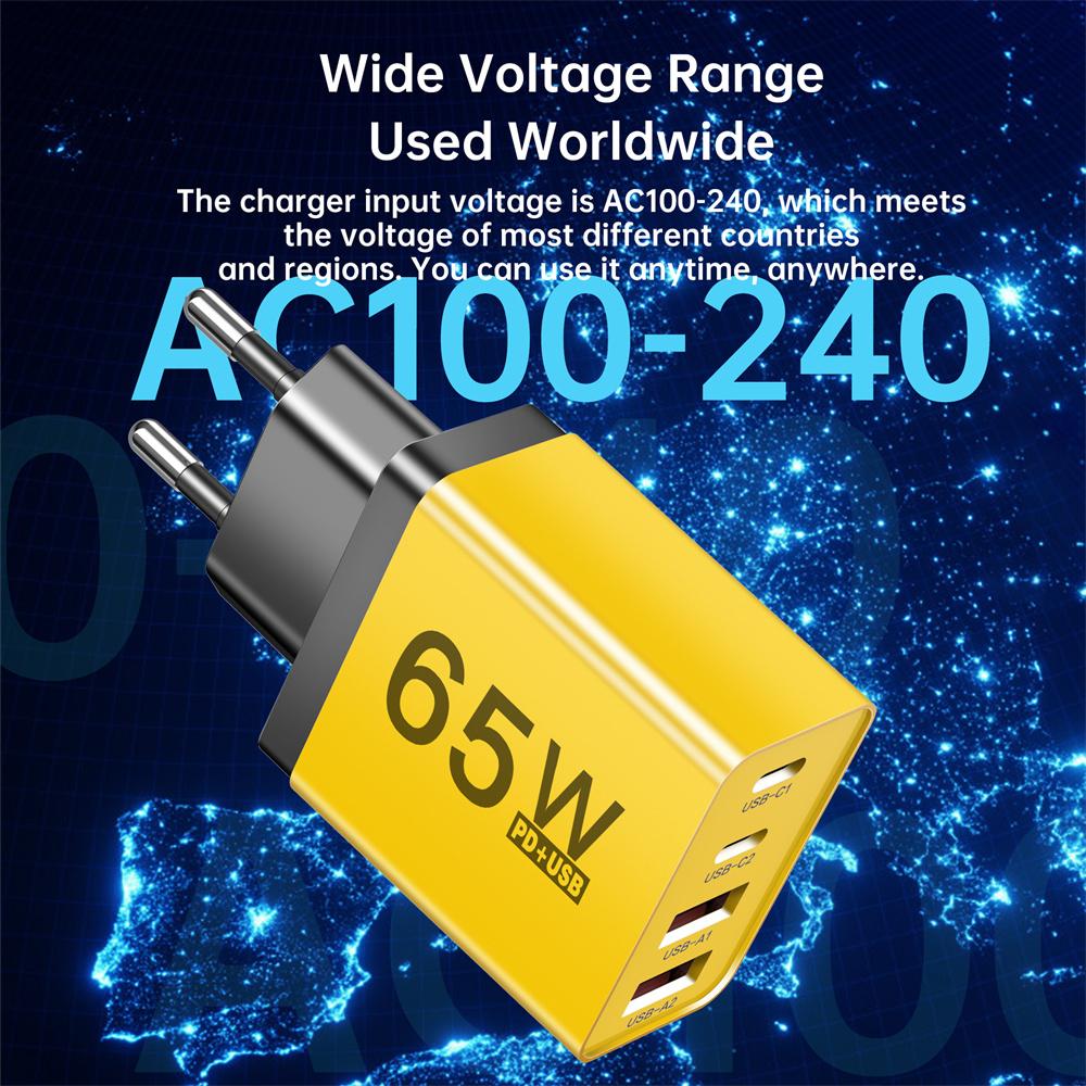 65W USB Type C Charger Fast Charging EU/US/UK Plug Travel Charger for IPhone Samsung Xiaomi 4 Ports Phone Quick Charger Adapter