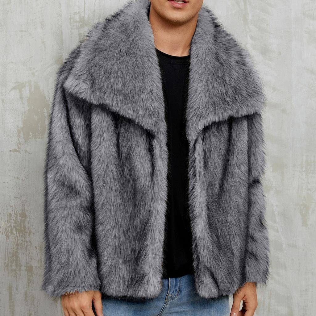 Cappotto in Eco-pelliccia Giacche Invernali da Uomo Antivento Peloso Lusso Collo a Revers Cappotti Giacca in Eco-pelliccia con Tasche Uomo Caldo Soffice Trench Giacche in Eco-pelliccia