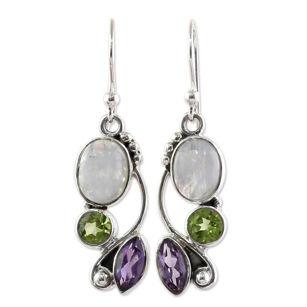 gift Engagement Wedding Jewelry Hook Multi-Gemstone Peridot Moonstone Earrings Amethyst Ear Stud