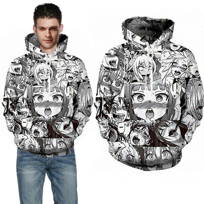 Ahegao Anime Face Hoodie And Pants Creative 3d Printed Jogger Suit For Men And Women