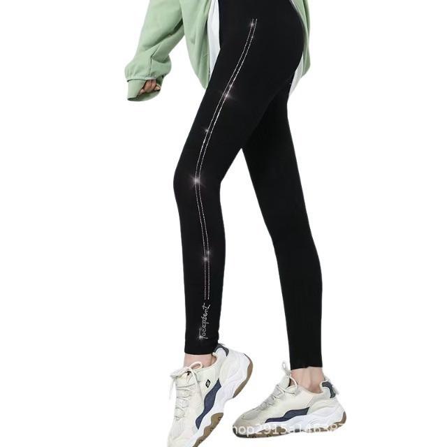 Seitliche heiße Diamanten, große Größe, Leggings für Damen, nahtlose Pull-Up-Hose, integrierte Hose, Oberbekleidung, warm und Fleece-Basis, Neun-Punkte