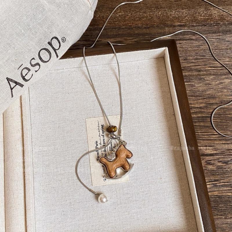 Winter and Autumn Vintage Pony Pendant Necklace for Women's Long Cardigan. Lucky Accessory for The Zodiac Year.