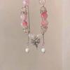 Korean Pink Crystal Flowers Butterfly Pendant Beaded Bracelet For Women Sweet Beaded Chain Bracelet Jewelry Gifts
