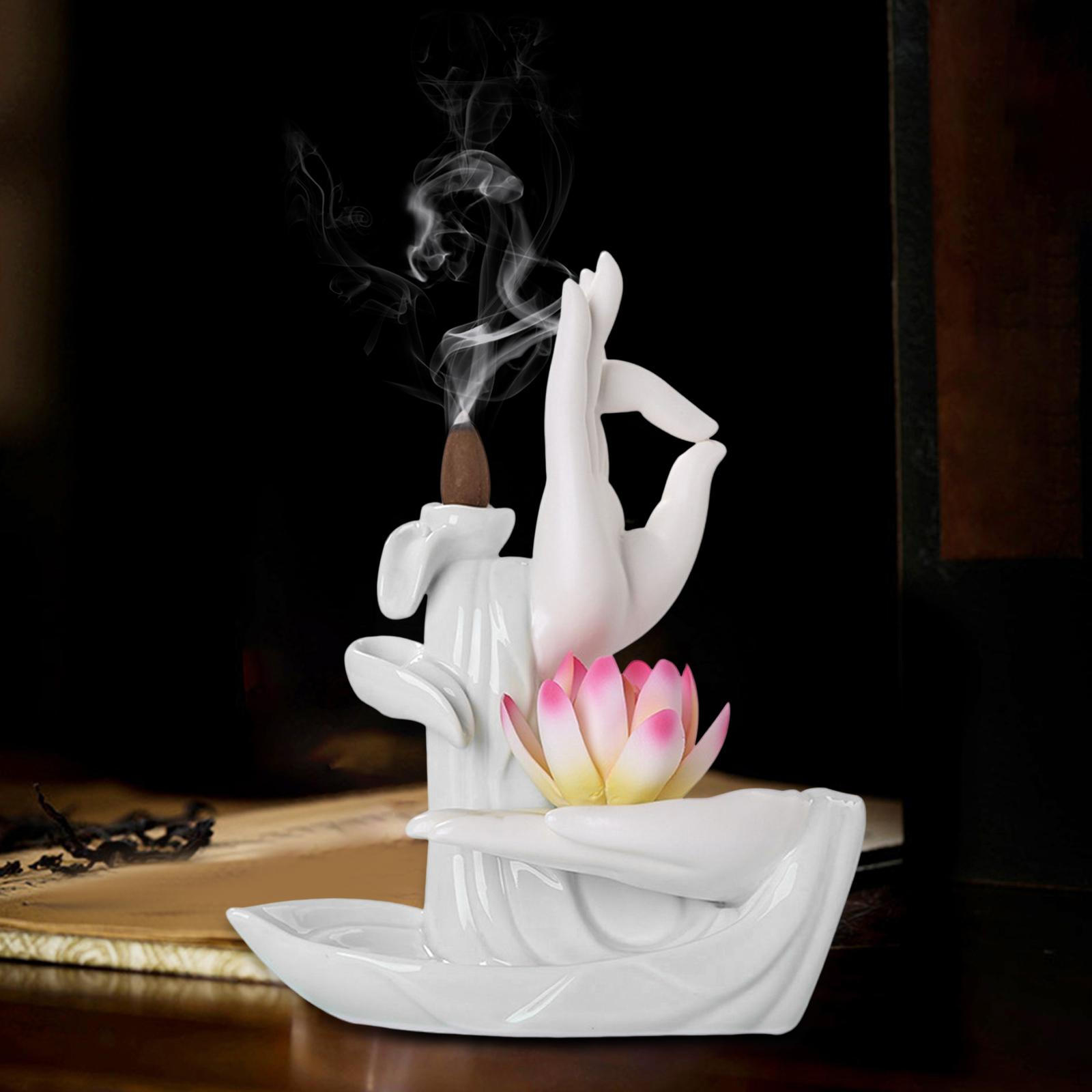

Ceramic Backflow Burner Handmade Elegant Easily Clean Home Decor Pink Flower White