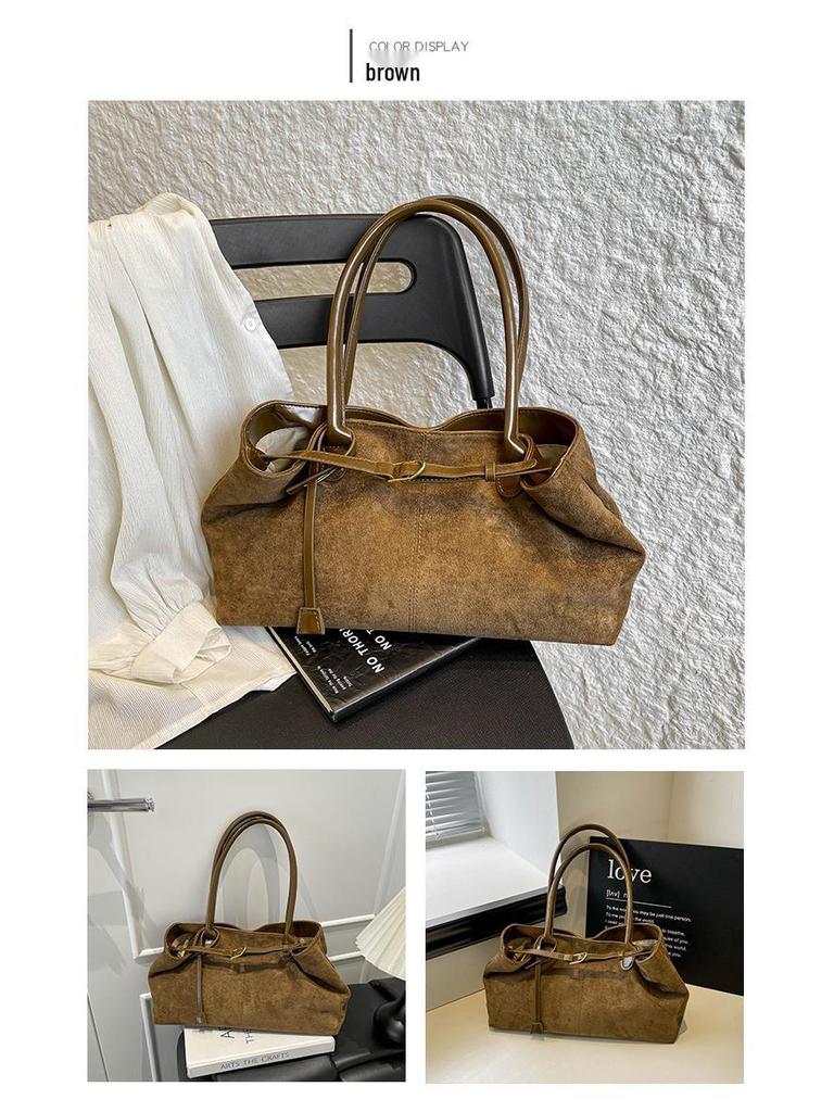 Duchess Retro 2025 Autumn Suede Underarm Tote – Large Capacity Women's Commuter Handbag