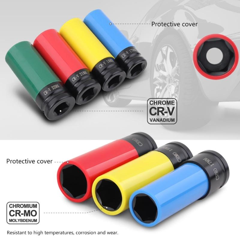 Zestaw 4 szt. nasadek do kół Klucz udarowy Ochraniacz koła Nasadki udarowe Zestaw kluczy nasadowych Plastikowe tuleje 17/19/21/22mm